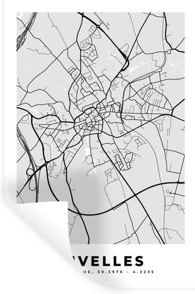 Muurstickers - Sticker Folie - Stadskaart – Zwart Wit - Kaart – Nivelles – België – Plattegrond - 20x30 cm - Plakfolie - Muurstickers Kinderkamer - Zelfklevend Behang - Zelfklevend behangpapier - Stickerfolie