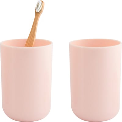 MSV Badkamer drinkbeker/tandenborstelhouder Porto - 2x - PS kunststof - lichtroze - 7 x 10 cm