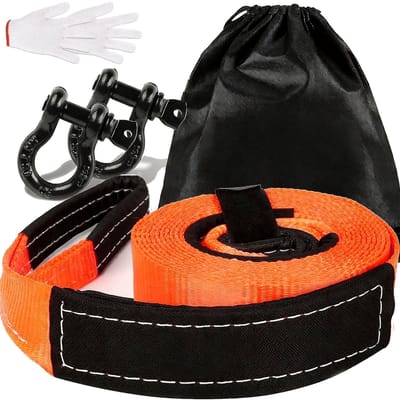 Auto Sleeptouw Set 5M 5 Ton - Sleepkabel voor Noodhulp & Offroad - Polyester Trekband - Inclusief Schakels, Handschoenen en Opbergtas