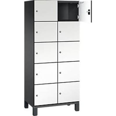 C+P Cambio lockerkast, 2 vakken, 10 vakken, op poten, B 800 x D 525 x H 1980 mm, zwart-grijs/wit
