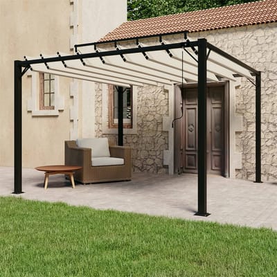 vidaXL - Prieel - met - lamellendak - 3x3 - m - stof - en - aluminium - crèmekleurig
