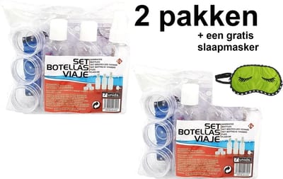 Reisflessen 2X sets - Handige vliegtuig set, Slaapmasker- masker-Vakantie toiletartikelen handbagage- Hand bagage set met reisflessen, potjes in doorzichtige toilettas- Per set 7 stuks