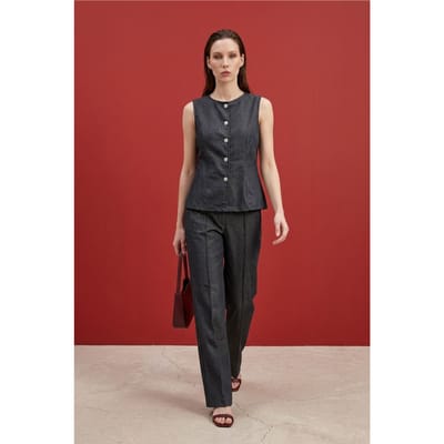 Katoenen Poplin Gilet en Brede Pijpen Broek Set