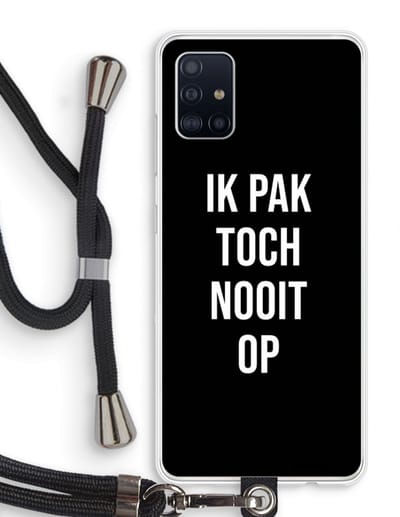 Case Company® - Hoesje met koord geschikt voor Samsung Galaxy A51 4G hoesje met Koord - Ik pak nooit op - Zwart - Telefoonhoesje met Zwart Koord - Bescherming aan alle Kanten en Over de Schermrand