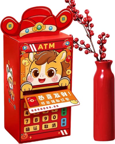 Geldkistje ATM - Rode envelop spaarpot - Chinees Nieuwjaar - Innovatief ontwerp - 18 x 10 x 7 cm - Rood
