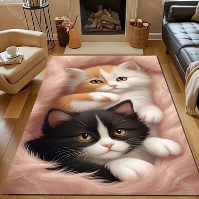 1PC Twee Schattige Kittens Print Tapijt voor Slaapkamer Woonkamer Bedzijde Bank Vloermat Modern Huisdecoratie Vloerkleed Luxe Cadeau 70x100cm (28x39in)