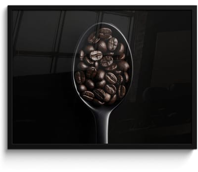 Poster in lijst - Fotolijst 70x50 cm - Posters - Koffiebonen - Lepel - Zwart - Posterlijst zwart - Decoratie - Wanddecoratie woonkamer - Muurdecoratie slaapkamer