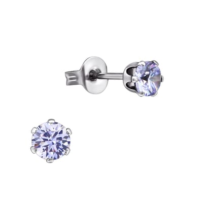 Aramat Jewels | Oorbellen | Zilverkleurige Zirkonia Oorbellen 4mm Lila | | | |4mm | Staal | Kinderen, Volwassenen | Verkleurd niet