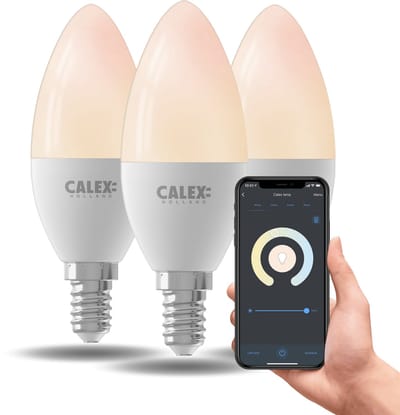 Calex Slimme LED Lamp - Set van 3 stuks - E14 - Wifi LED Kaarslamp - Warm Wit Licht - Werkt met App, Amazon Alexa en Google Home - 5W