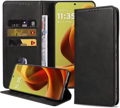 Geschikt voor Motorola Edge 50 Fusion / Moto G85 Telefoonhoesje Kunstleer met Magnetische sluiting en Pasjeshouder Bookcase met Klepje - Walletcase with Cardslot - Zwart - Smartphonica geschikt voor Motorola Edge 50 Fusion;Motorola Moto G85