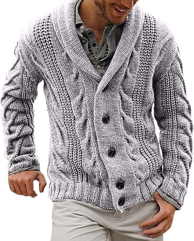 Heren Gebreid Vest met Sjaalkraag - Kabelpatroon & Dikke Thermische Trui voor Herfst/Winter