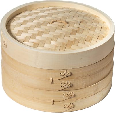 Bamboo Stoommand met Dumpling Press - Traditionele Aziatische Kookgerei