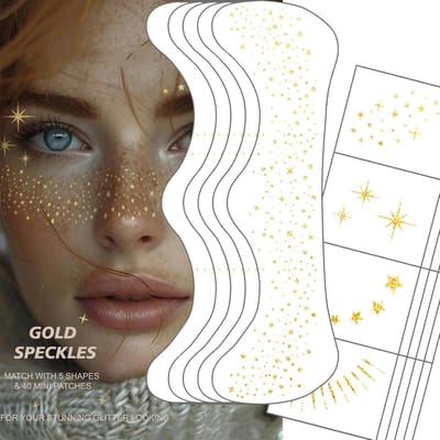 25 Glitter Sproeten Gezicht Tattoos - Gouden Glitter Make Up - Spikkels Voor Het Gezicht - Fonkelende Make-Up Patches