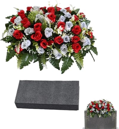 Grafbloemen Roos - Kunstbloemen Begraafplaats - Graf Decoratie - UV-bestendig Waterdicht - 18x24x18 cm - Rood