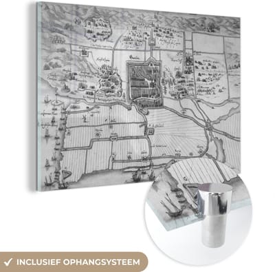 MuchoWow® Glasschilderij 60x40 cm - Schilderij acrylglas - Stadskaart - Haarlem - Historisch - Foto op glas - Schilderijen - Plattegrond