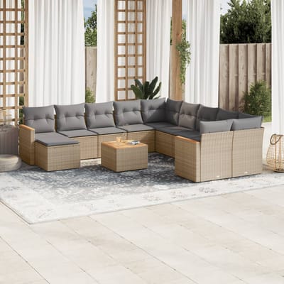 vidaXL - 12-delige - Loungeset - met - kussens - poly - rattan - gemengd - beige