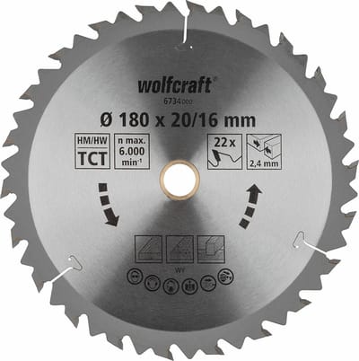 wolfcraft - Cirkelzaagblad 180x20mm 180x16mm - 18 Tanden - Zaagblad voor Cirkelzaag - Serie bruin - 6734000