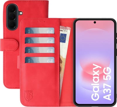 Rosso Element Geschikt voor Samsung Galaxy A37 | Wallet Book Case | Portemonnee Hoesje | 3 Pasjes | Magneetsluiting | Stand Functie | Rood