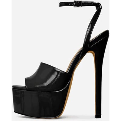 Liyke Zomer Platform Sandalen Dames Zwart Lakleer Peep Toe Gespsluiting Super Sexy Hoge Hakken Paaldansschoenen Stiletto 42 zwart