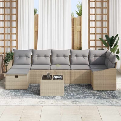 vidaXL - Bankstel - 7 - st - poly - rattan