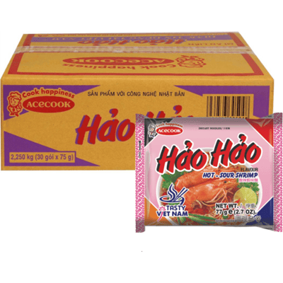 HaoHao instantnoedels pittig-zuur met garnalen 30 x 78 g 1 doos