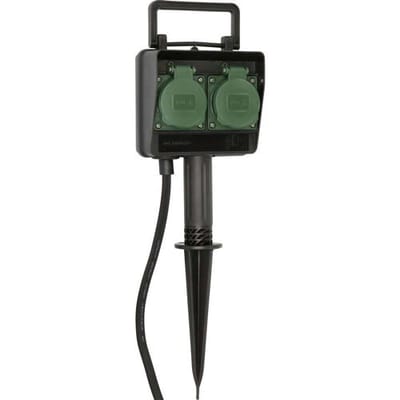 Brennenstuhl Tuincontactdoos / Buitencontactdoos 2-voudig op spies (Weerbestendige kunststof, Tuinstekkerdoos met waterdichte behuizing, 1,4m kabel) zwart