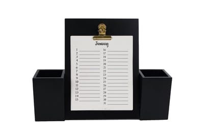 Houten verjaardagskalender - Kalender met pennenhouders - zwart hout 29,5x6,5x21cm