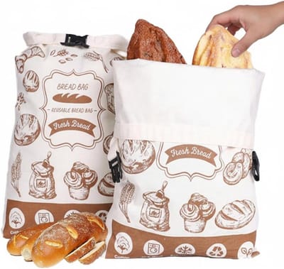 YAGXIG Bijenwas broodzak - Broodzak - Broodzakken van linnen en bijenwas - Herbruikbaar - Draagbare broodzakken - Bewaarzakken voor stokbrood - Met gesp - Verlengt de houdbaarheid van brood - 32*42 cm - 2 stuks