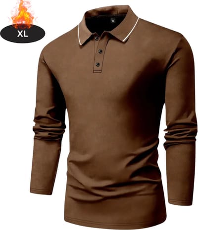 Livano Poloshirt Heren - T-Shirt Heren - Shirt - Overhemd - Polo Shirt Lange Mouwen - Koffie - XL