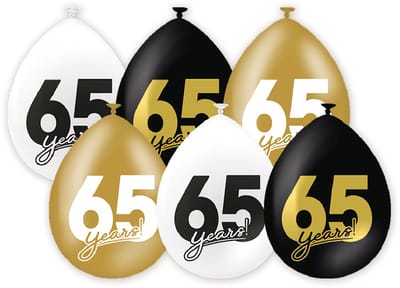 LUQ – Latex Ballonnen Celebration 65 Jaar – 6 Stuks – Zwart-Wit-Goud – Luxe Verjaardag Feest Versiering – Helium Ready