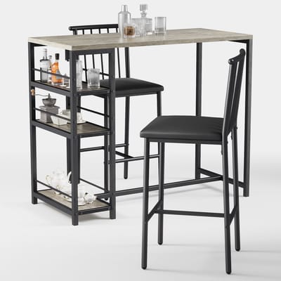 Xbro Bartafel Set 3-delig – Eettafel met 2 Barkrukken – Met Opbergruimte – Grijs – Keuken & Eetkamer
