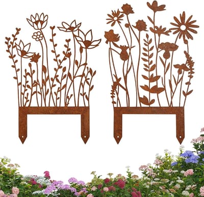 Tuinsteker Metaal - Roest Decoratie - Tuin Verfraaien - Kunstzinnig Smeedwerk - 35x24cm - Roodbruin
