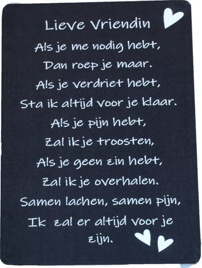 Tekstbord Lieve vriendin