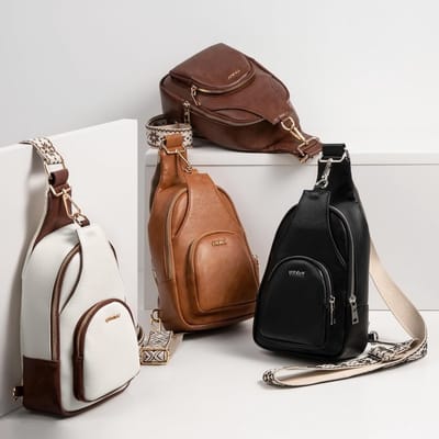 Trendy leren schoudertas voor vrouwen - Sling backpack met kabelopening en crossbody ontwerp