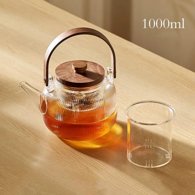 Theepot met houten handvat Houten deksel Glazen theepot Chinese Kung Fu theeset Stoomtheepot Transparant Bloementheekopje Dienblad Theeset