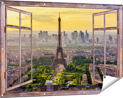 Gards Tuinposter Doorkijk Skyline van Parijs met de Eiffeltoren - 120x80 cm - Tuindoek - Tuindecoratie - Wanddecoratie buiten - Tuinschilderij