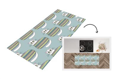 Keukenloper - Loper keuken - Meisje - Katten - Trui - Patronen - 120x50 cm - Keukenloper vinyl
