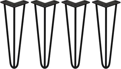 4 x 35,5cm Hairpin retro pootjes tafelpoten pinpoten - 3 staven - 10mm - zwart