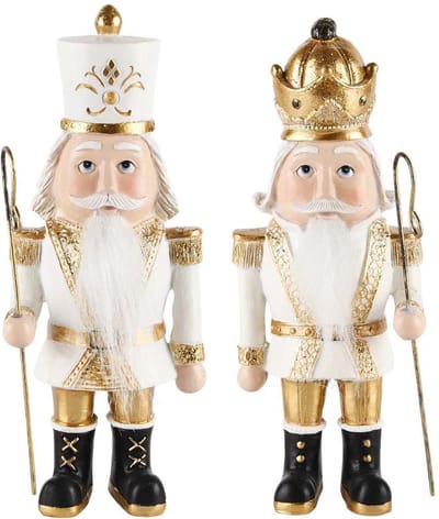 Decoratie notenkraker goud/wit set van 2 9x7x22 cm | A215115 | Dekoratief