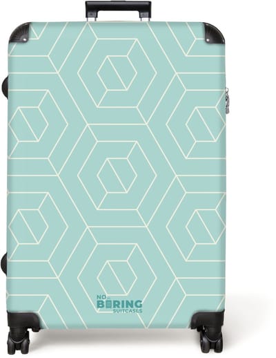 NoBoringSuitcases.com® - Koffer groot - Reiskoffer lichtgewicht - Mintgroene achtergrond met crème lijnen - Rolkoffer met 4 wielen - Grote trolley XL - 98 liter bagage