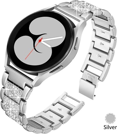Stravo Luxe Metalen Horlogebandje 22mm - Silver - S-Textuur met Strass Diamanten, Roestvrijstalen bandje Geschikt voor Samsung Galaxy Watch 46mm / Galaxy Watch 3 45mm / Gear S3 Classic & Frontier - Amazfit GTR 47mm / GTR 3 / 2 / Huawei GT 6 46mm
