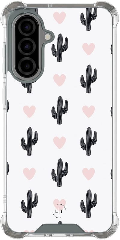 Shockproof hoesje - Geschikt voor Samsung Galaxy A36 - Cactus hartjes - Extra sterke case - TPU/polycarbonaat - Natuur - Wit, Transparant