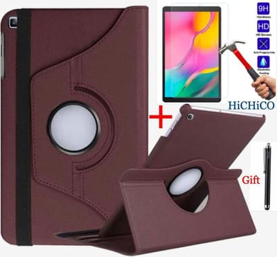 Samsung Galaxy Tab A 10.1 (2019) SM-T510, HiCHiCO Tablet Hoes met Stylus Pen 360° draaistand Cover Tablet hoesje Bruin + Screen Protector