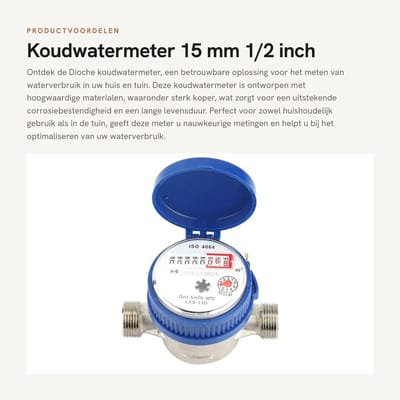 Dailygoods- Waterstroommeter mechanisch - Watermeter voor huishoudelijk gebruik - Nominaal debiet 1,5 cm - Koudwatermeter - Hoogwaardig koper - Betrouwbare prestaties