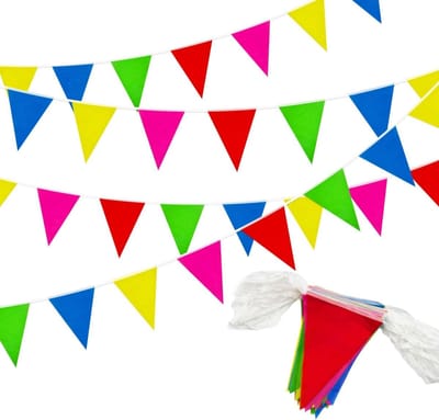 Feestelijke Bunting Vlaggen voor Bruiloften en Verjaardagen - Herbruikbare Waterdichte Driehoekige Vlaggen voor Binnen en Buiten, 80 Stuks in 40 Meter Lengte