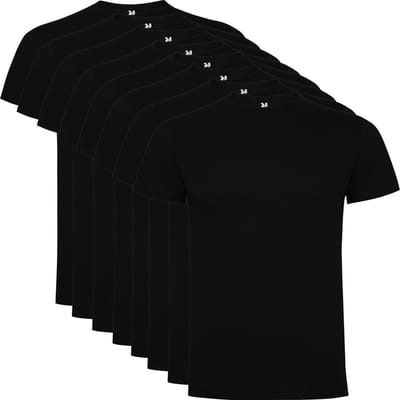 8 Pack Roly Dogo Premium Heren T-Shirt 100% katoen Ronde hals, Zwart, Maat M
