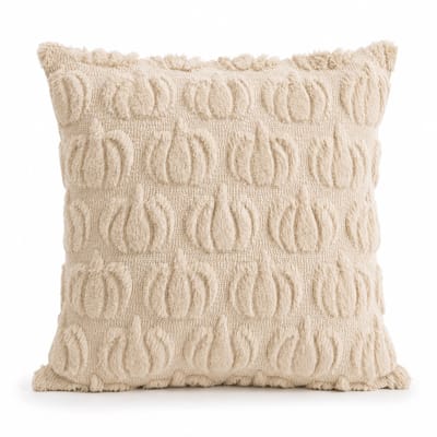 Sierkussenhoes Pompoen Crème – Zachte Boho Kussenhoes met Getuft Pompoenpatroon – 45x45 cm