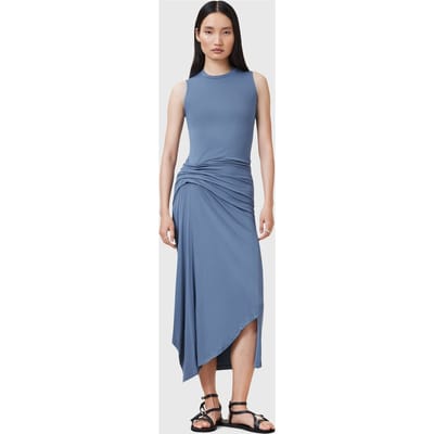 AllSaints Rivi Sl Dress Flint Stone Blue Taglia: 10 | Abiti Midi Outlet | Donna | Blu