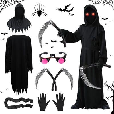 Grim Reaper Kostuum voor Mannen en Vrouwen 120 cm met Masker Set voor Halloween en Cosplay Feestjes