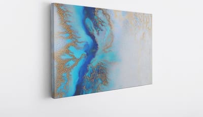 Saammp Canvas Schilderij - Goud - Blauw - Abstract - 30x20 - Foto op canvas - Wanddecoratie - Muurdecoratie Woonkamer - Slaapkamer decoratie - Canvas Print